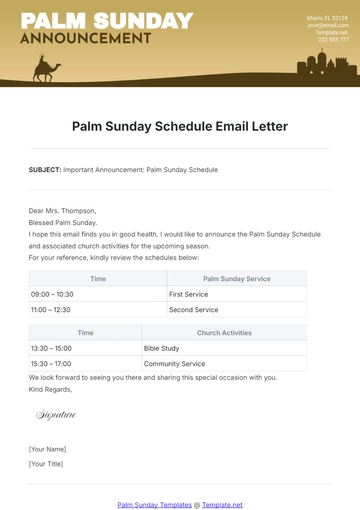 Free Important Announcement: Palm Sunday Schedule Email Letter Template to Edit Online