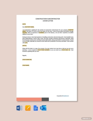 Construction Subcontractor Cover Letter
