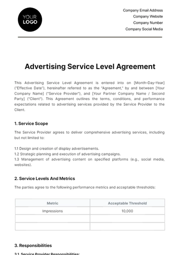 Free Advertising Service Level Agreement Template to Edit Online