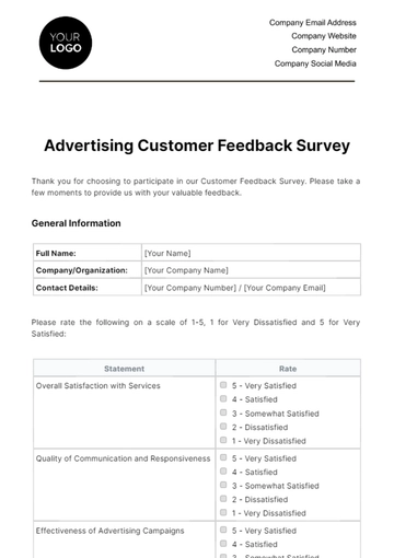Free Advertising Customer Feedback Survey Template to Edit Online