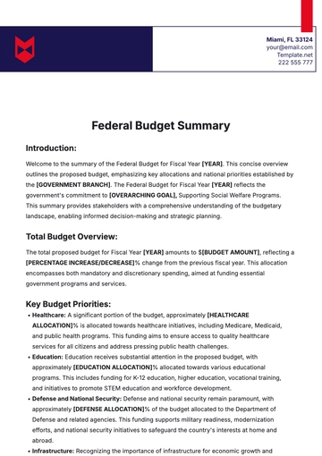 Free Federal Budget Summary Template to Edit Online