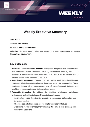 Free Weekly Executive Summary Template to Edit Online