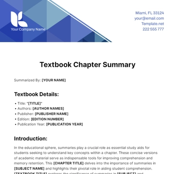 Free Textbook Chapter Summary Template to Edit Online