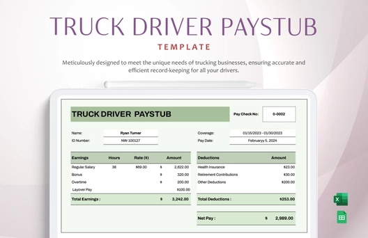 Truck Driver Paystub Template Truck Driver Paystub Template