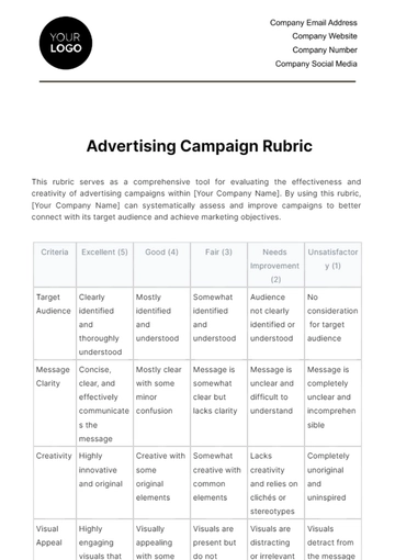Free Advertising Campaign Rubric Template to Edit Online