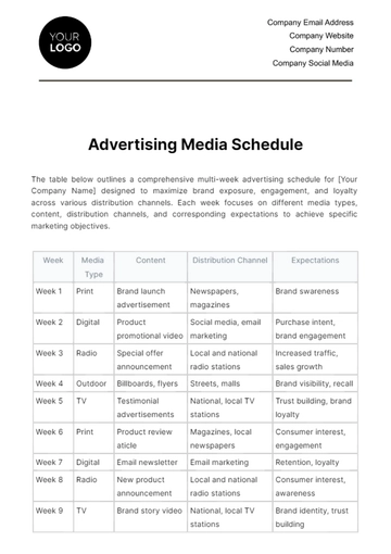 Free Advertising Media Schedule Template to Edit Online