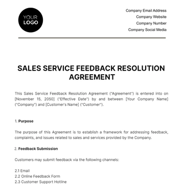 Free Sales Service Feedback Resolution Agreement Template to Edit Online