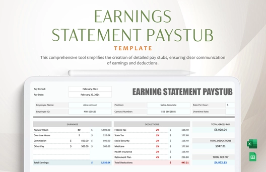 Earnings Statement Paystub Template