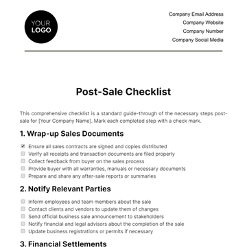 Free Post-Sale Checklist Template to Edit Online