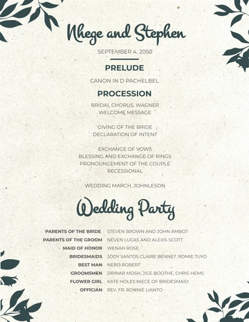 Free Wedding Program Template to Edit Online