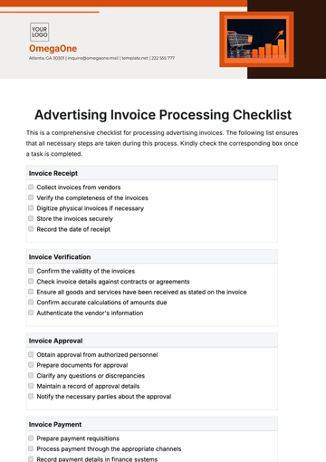 Free Advertising Invoice Processing Checklist Template to Edit Online