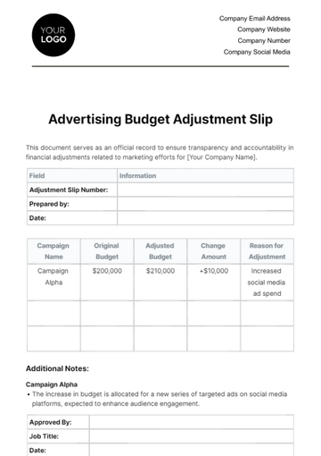 Free Advertising Budget Adjustment Slip Template to Edit Online Free Advertising Budget Adjustment Slip Template to Edit Online