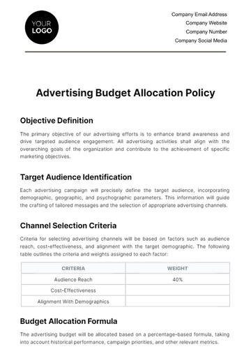 Free Advertising Budget Allocation Policy Template to Edit Online
