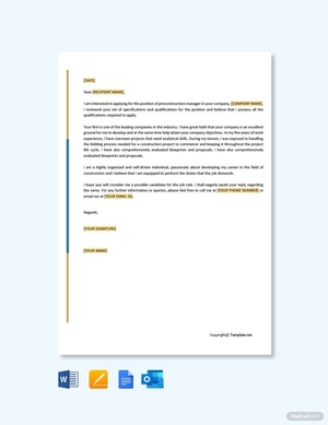 Pre Construction Manager Cover Letter