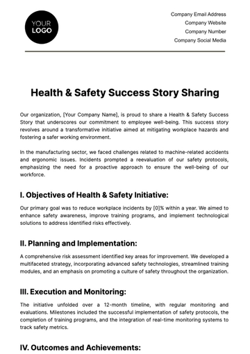 Free Health & Safety Success Story Sharing Template to Edit Online