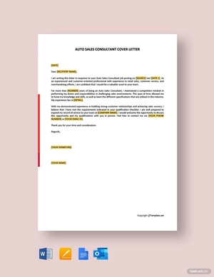 Auto Sales Consultant Cover Letter Template