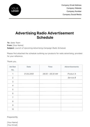 Free Advertising Radio Advertisement Schedule Template to Edit Online