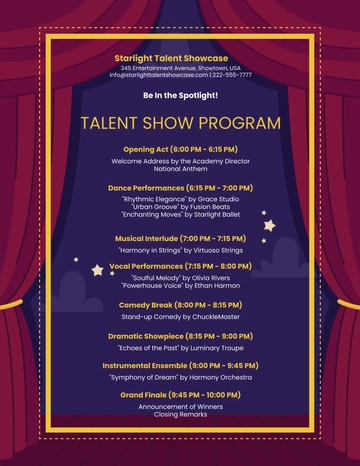 Free Talent Show Program Template to Edit Online