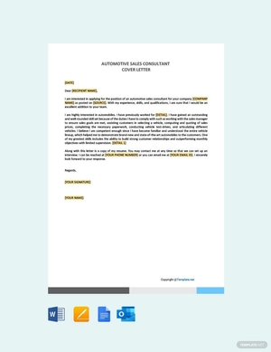 Automotive Sales Consultant Cover Letter Template