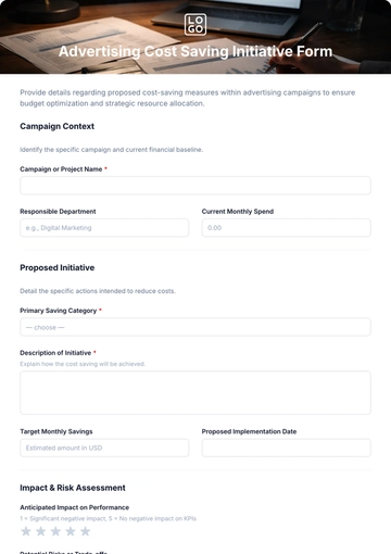 Free Advertising Cost Saving Initiative Form Template to Edit Online