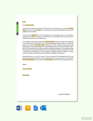 Automotive Service Consultant Cover Letter Template