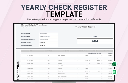 Yearly Check Register Template