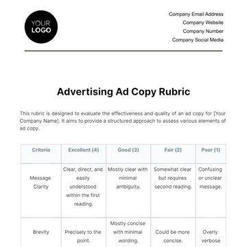 Free Advertising Ad Copy Rubric Template to Edit Online