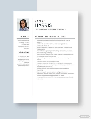 Plastic Products Sales Representative Resume