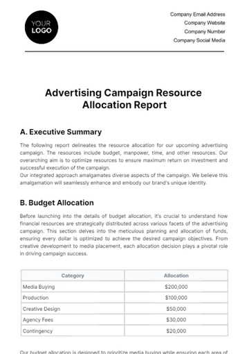Free Advertising Campaign Resource Allocation Report Template to Edit Online