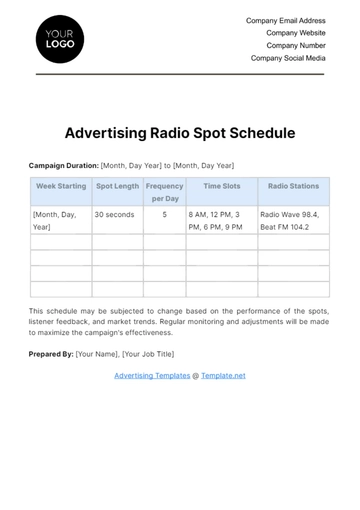 Free Advertising Radio Spot Schedule Template to Edit Online