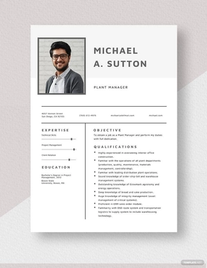 Plant Manager Resume