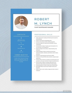 Plant Maintenance Manager Resume