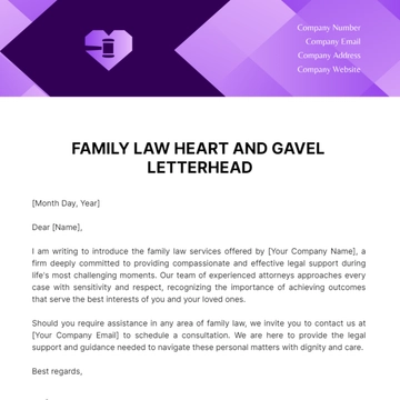 Free Family Law Heart and Gavel Letterhead Template to Edit Online