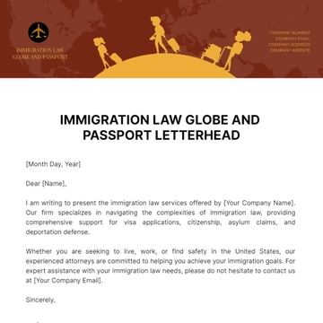 Free Immigration Law Globe and Passport Letterhead Template to Edit Online