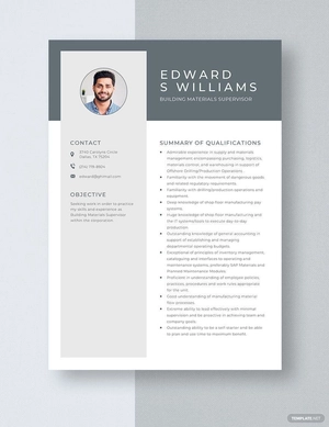 Building Materials Supervisor Resume
