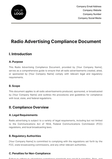Free Radio Advertising Compliance Document Template to Edit Online