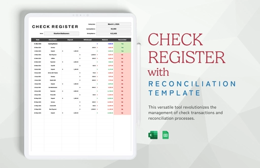 Check Register with Reconciliation Template