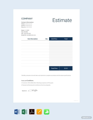 Blank Estimate Template Blank Estimate Template