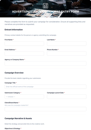 Free Advertising Campaign Contest Entry Form Template to Edit Online