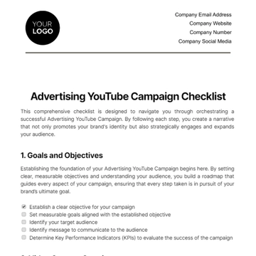 Free Advertising YouTube Campaign Checklist Template to Edit Online