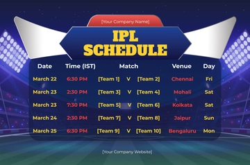 Free IPL Schedule Template to Edit Online