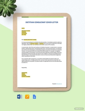 Dietitian Consultant Cover Letter Template