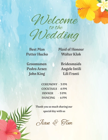 Free Beach Wedding Program Card Template to Edit Online