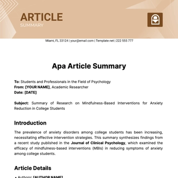 Free Apa Article Summary Template to Edit Online