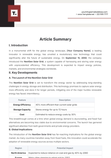 Free Article Summary Template to Edit Online