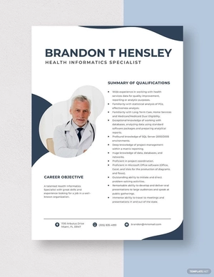 Health Informatics Specialist Resume