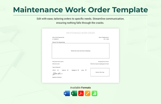 Maintenance Work Order Template Maintenance Work Order Template