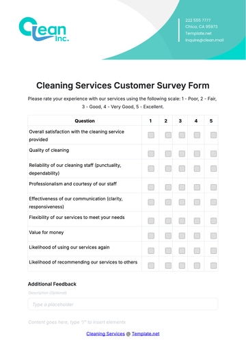 Free Cleaning Services Customer Survey Template to Edit Online