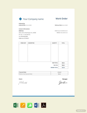 Sample Work Order Template