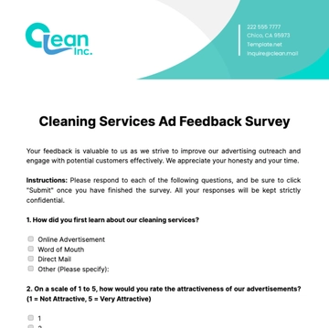 Free Cleaning Services Ad Feedback Survey Template to Edit Online